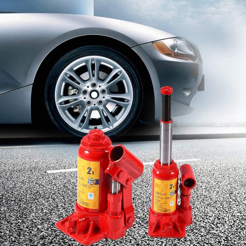 Cric Idraulico a Bottiglia 2T, Sollevamento Verticale, Base Allargata | Sollevatore a pistone in acciaio, per officina e manutenzione auto, fusione integrale rinforzata, vite regolabile antisc
