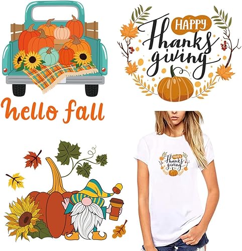 Calcomanías de otoño para planchar para Acción de Gracias, parches para planchar, 3 hojas de vinilo de transferencia de otoño, diseño de calabaza,