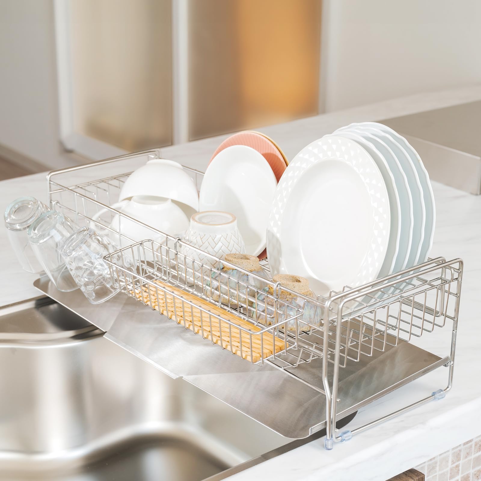 Amazon｜【ミツバストア】食器 水切り りラック 伸縮式 ステンレス