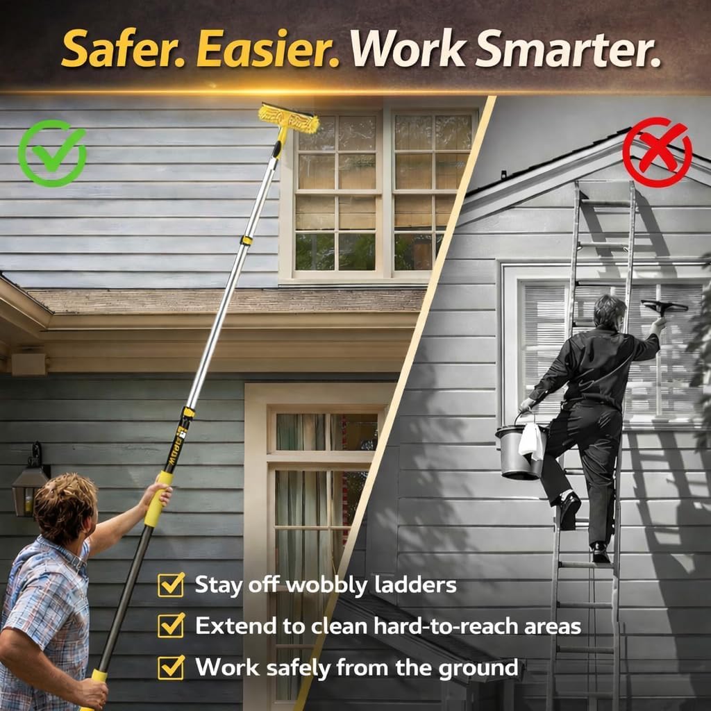 High Reach Window Squeee with Extens Pole, 2-1 Window Washing Kit