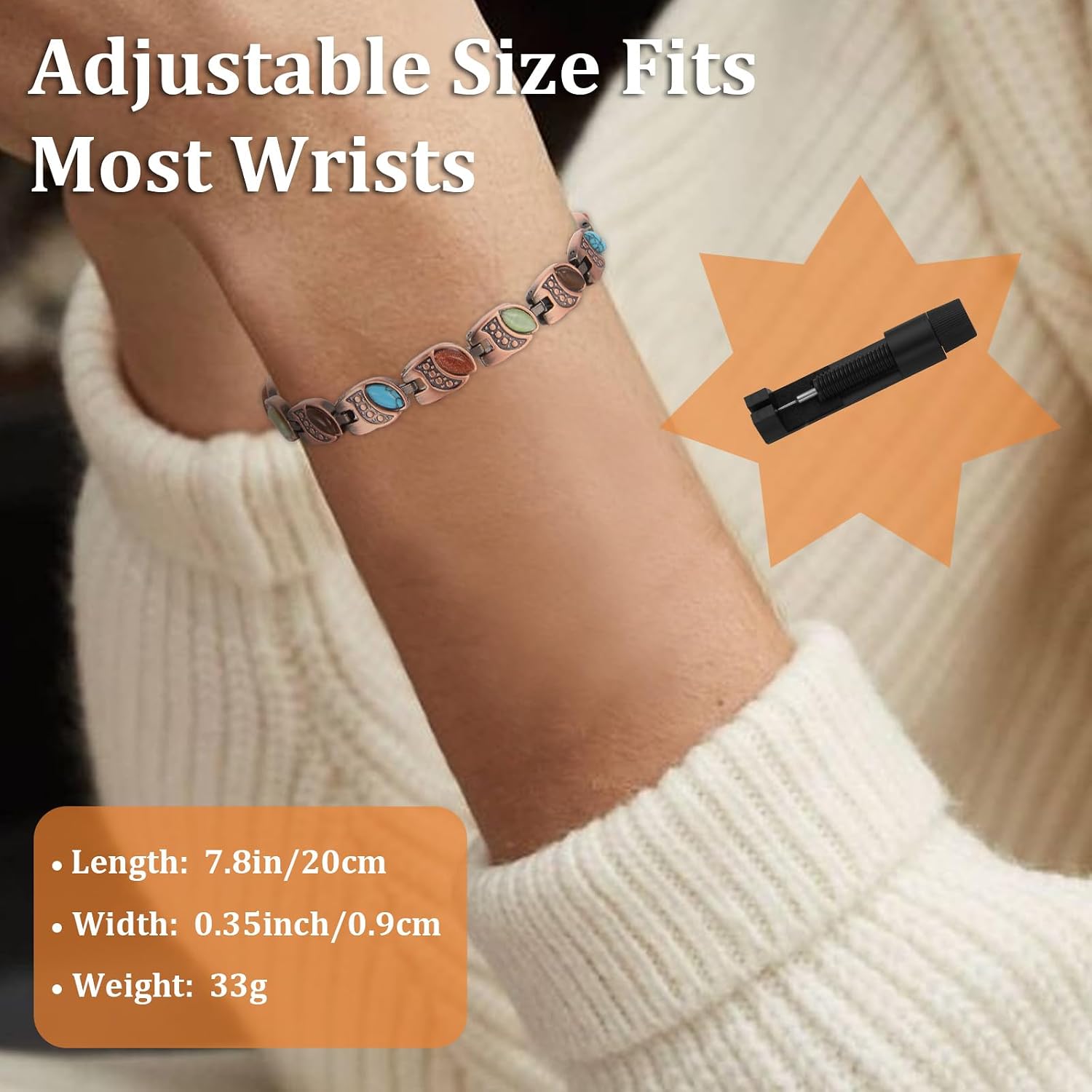 MagEnergy Copper Bracelets for Women Strength Magnetic Bracelet 99.9% Pure Copper Wristband with 3500 Gauss Neodymium Magnets Adjustable Jewelry Box with Sizing Tool