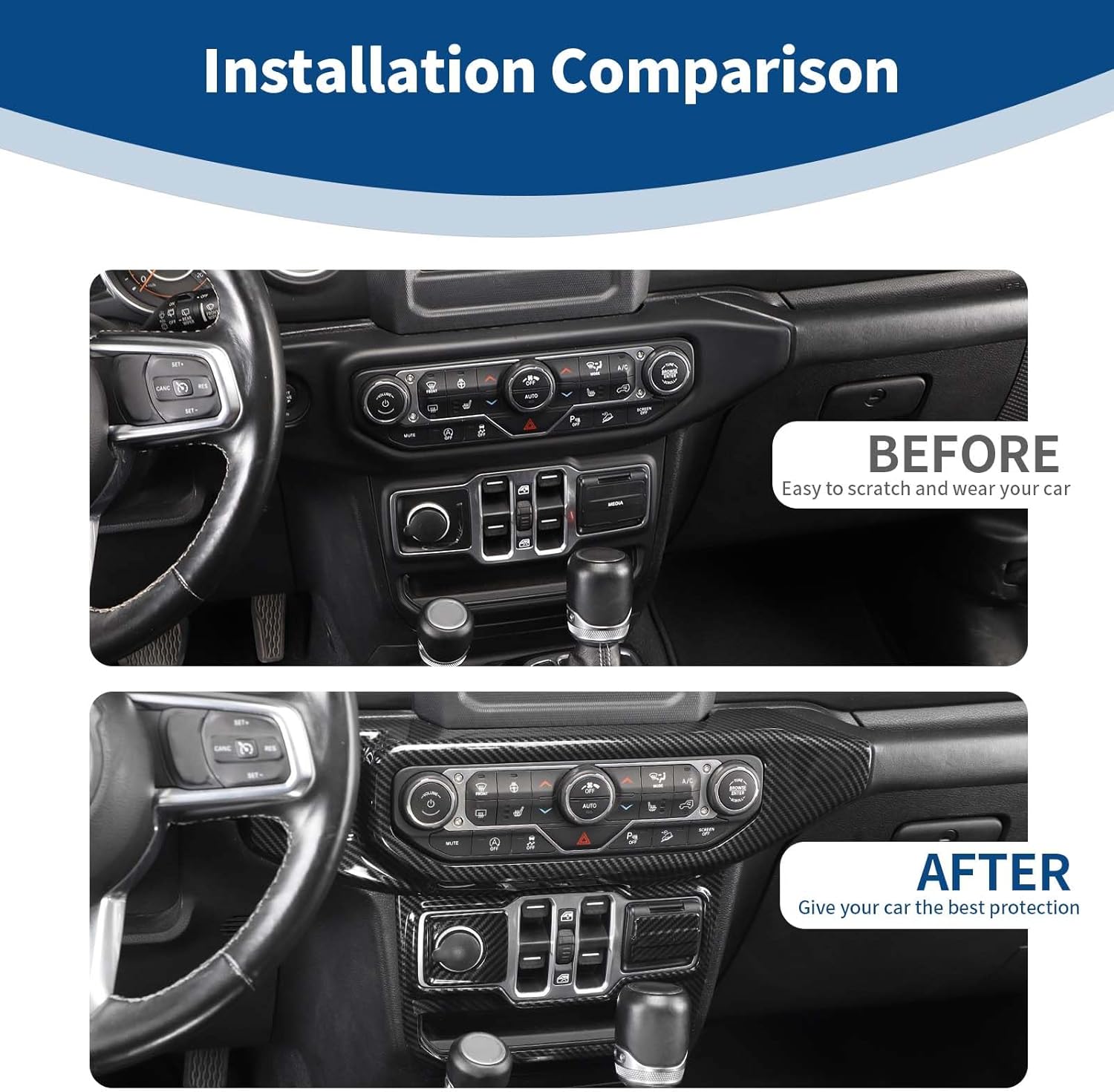 for Jeep JL Center Console Dashboard AC Control Panel Trim Cover for 2018-2023 Jeep Wrangler JL JLU & for Jeep Gladiator JT 2020-2023 Black Carbon Fiber Interior Accessories 5pcs