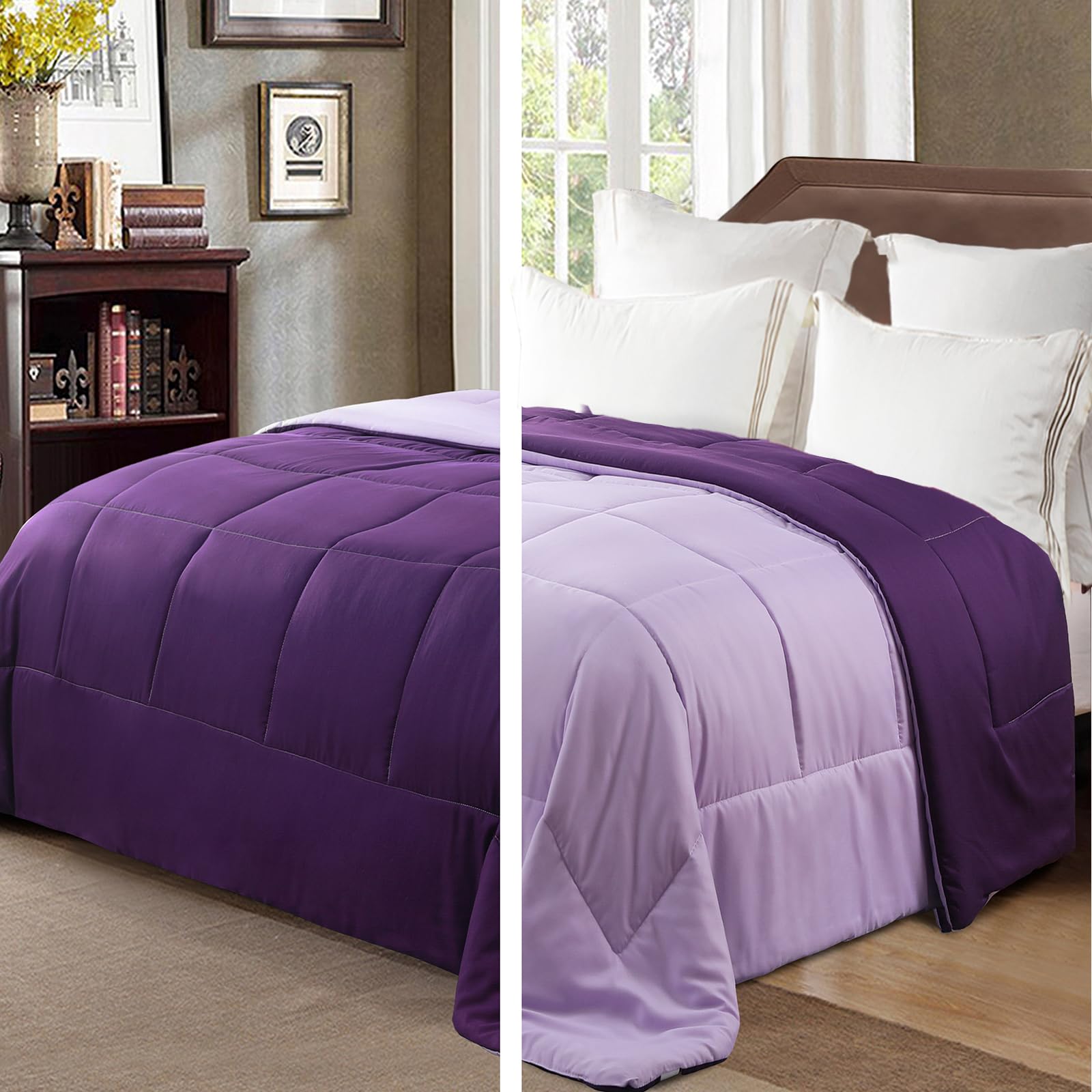 Exclusivo Mezcla 7.5 Tog Double Size Duvet All Seasons, Ultra Soft Reversible Coverless Duvet, Lightweight Down Alternative Comforter, 200x200 cm Deep Purple/Lilac