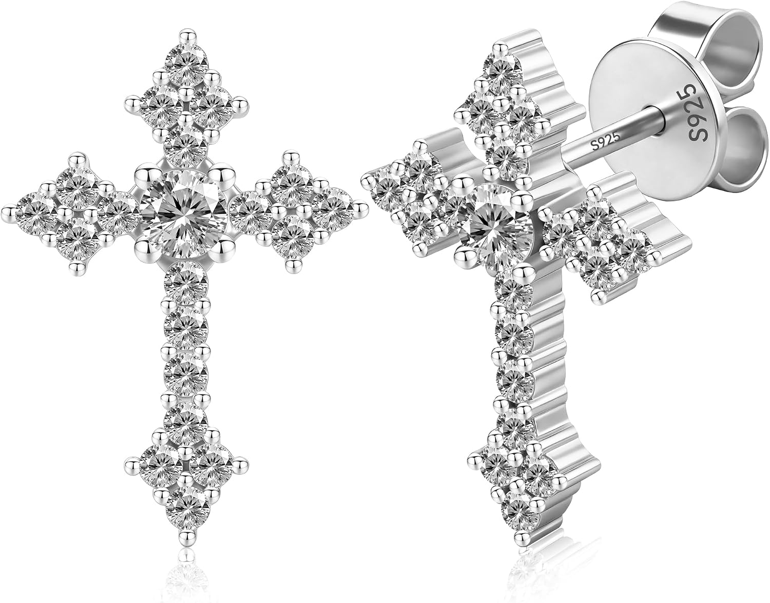 Moissanite Cross Earrings for Men Women, 925 Sterling Silver Cross Studs, D Color VVS1 Hypoallergenic Moissanite Stud Earrings with 18K Gold Plated, Birthday Jewelry Gifts