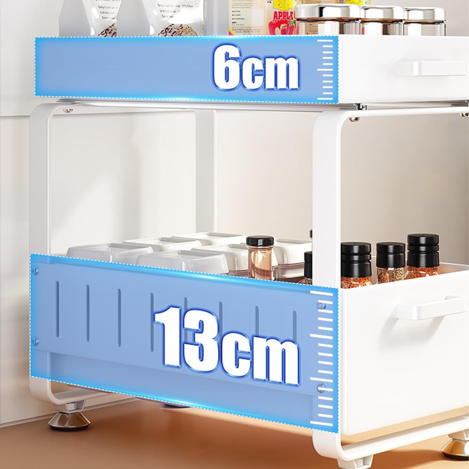Heavy-Duty Carbon Steel Pull-Out Cabinet Organizer - Slide-Out Drawer for Kitchen Storage Under Sink - Maximize Space (White, 25.5 x 42 x 40.5 cm)