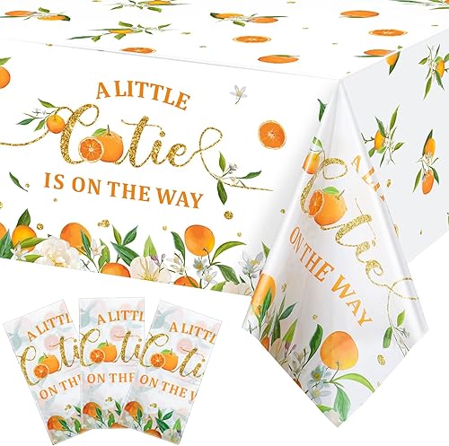 Little Cutie - Mantel de plástico desechable para fiesta de frutas naranjas, para baby shower, cumpleaños, decoración de fiesta de mandarina, 54 x