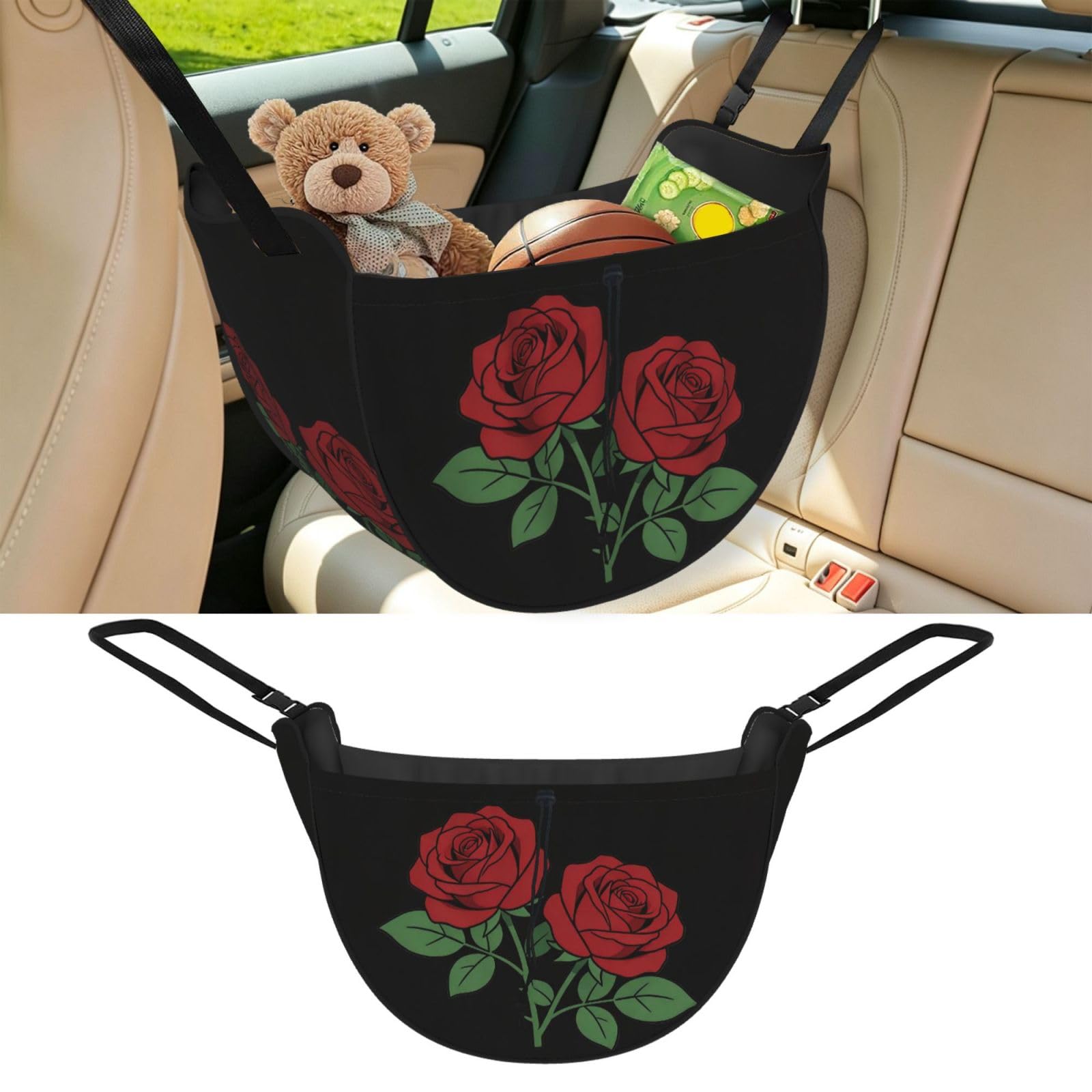 Cntdbu Black Rose Car Seat Organizer-Backseat Storage Bag For Travel