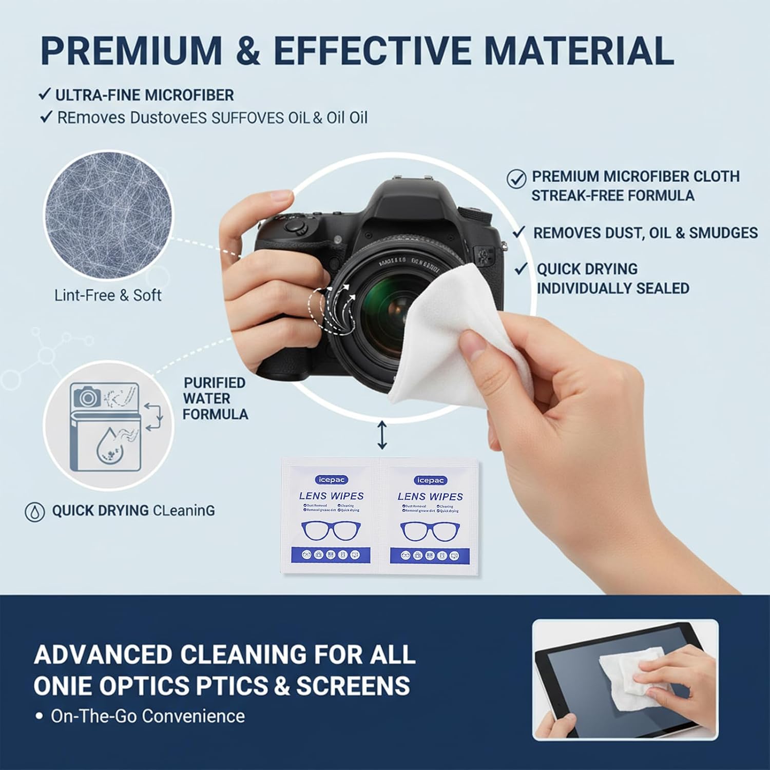 Lens Cleaning Wipes – 220 PCS Eyeglass Cleaner Wipes, Individually Wrapped, Streak-Free & Fast-Drying for Glasses, Sunglasses, Camera Lenses, Phone & Laptop Screens thumbnail