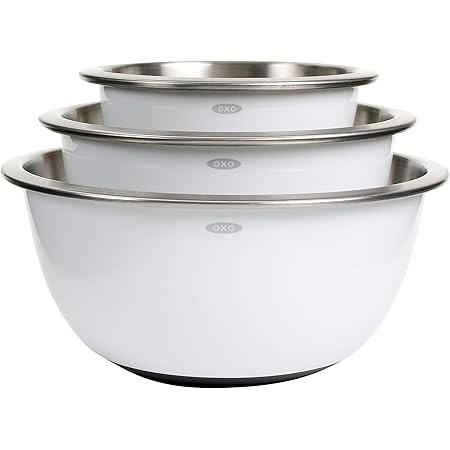 OXO Good Grips 3-Piece Stainless-Steel Mixing Bowl Set, White