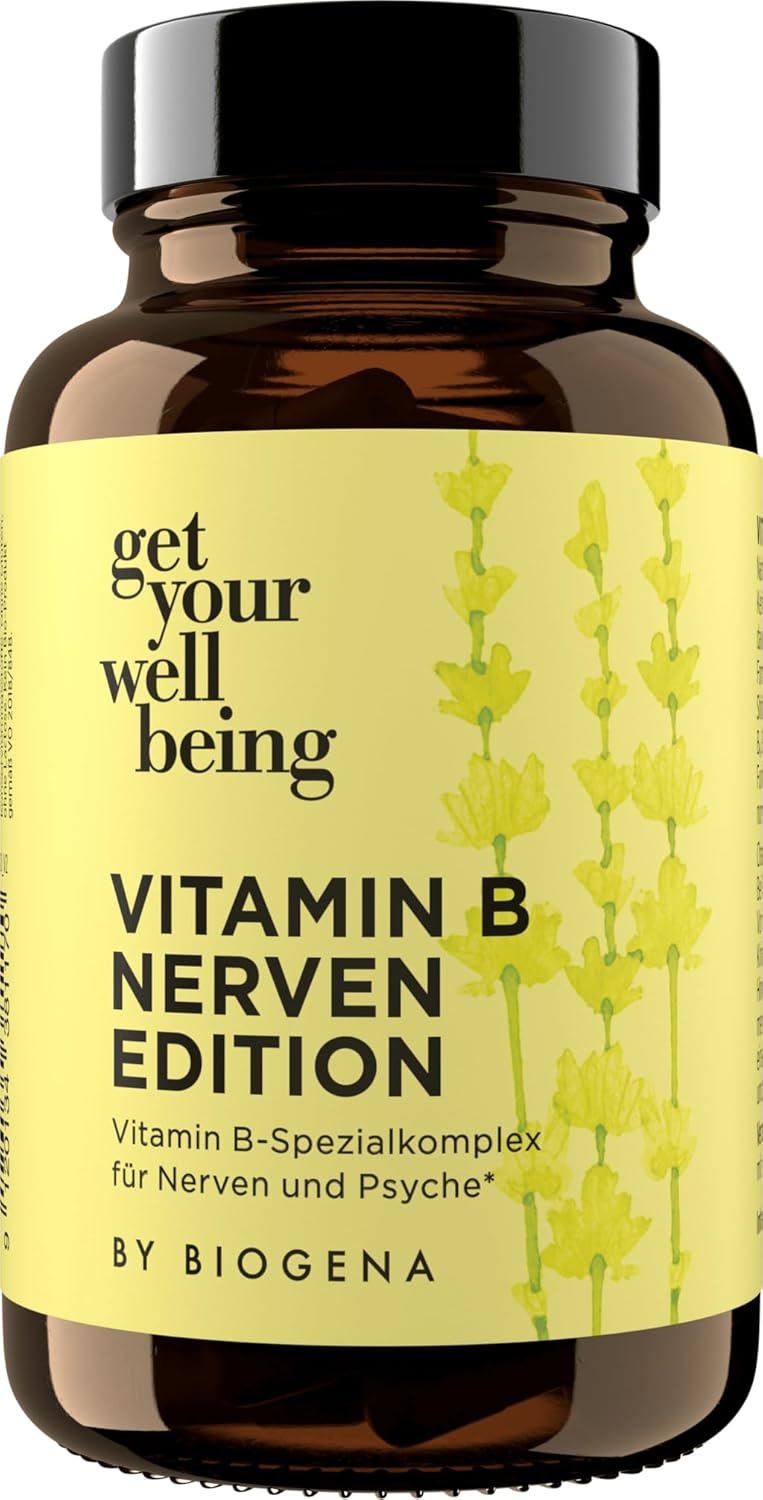 get your wellbeing by BIOGENA – Vitamin B Complex with All B Vitamins, Folic Acid, Reishi & Shiitake – 60 Capsules – For Nerves & Psyche – Dietary Supplement Vegan & Preservative-Free