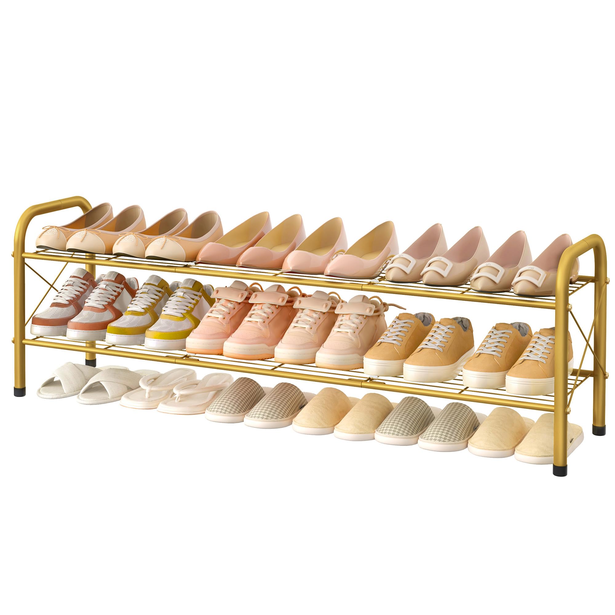 Hoctieon 2 Tier Shoe Rack for Closet, Durable Mesh Style Shoe Rack, Entryway Shoe Shelf, Shoe Storage Organizer for Hallway, Bedroom, Living Room, Wardrobe, Gold