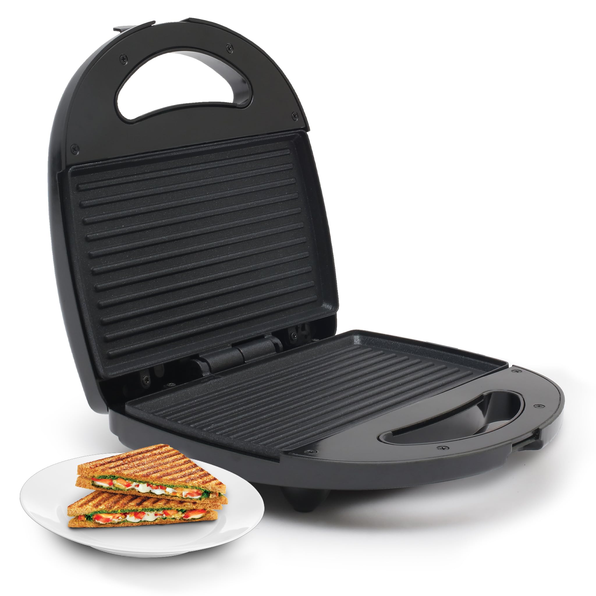 AGARO Delite Sandwich Maker, 750W, 4 Slice Non Stick Grill Plate, Power Indicator, Oil Free Toasting, Grilling, Black
