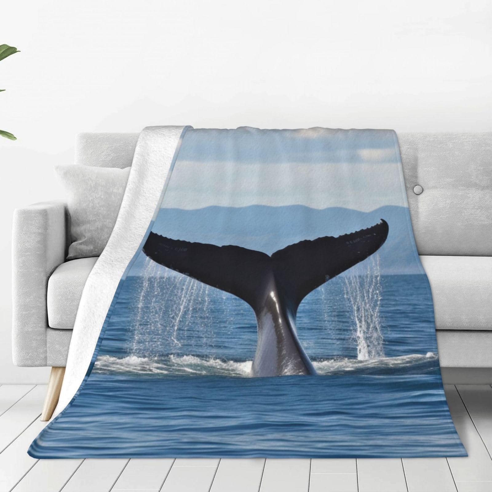 KLOPH Whale Tail Throw Blanket 60"x50" Flannel Fluffy Warm Blanket for Couch, Reversible Plush Blankets for Bed, Comfy Fuzzy Blanket for Sofa, Plush Lightweight-Blankets for All Season