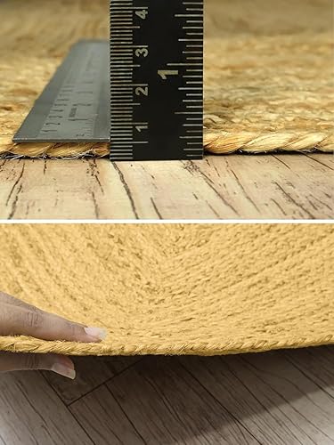 Miniatura 5 de CASAVANI Collection - Alfombra cuadrada de 6 x 6 pies, color beige, geométrica, de algodón y yute, ideal para zonas de alto tráfico en pasillo,