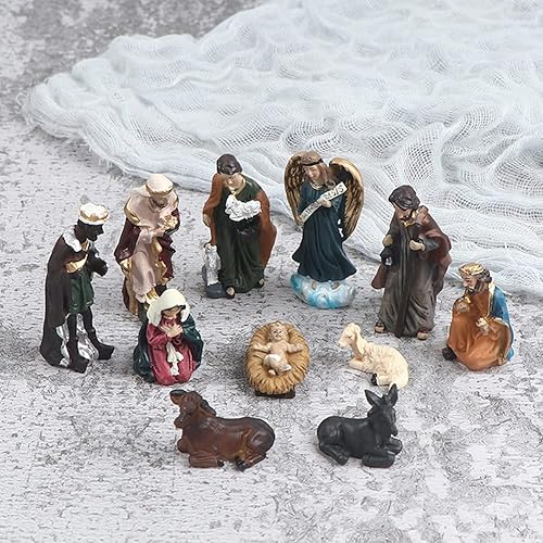 Miniatura 2 de Ochine Juego de mini figuras de belén, escena de la Sagrada Familia, juego de figuras de belén de resina, hechas a mano, figuras en miniatura,