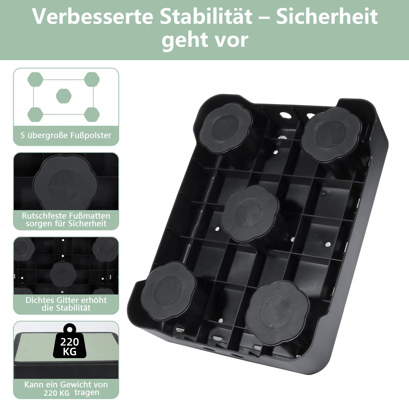 Rutschfest Halbstufe, Nachleuchtende Tritthocker, 3-stufig höhenverstellbarer, Tragbare Steighilfe & Einstiegshilfe Trittstufe bis 220 kg, Step Hocker für Senioren, Dusche,Auto,IndoorOutdoor