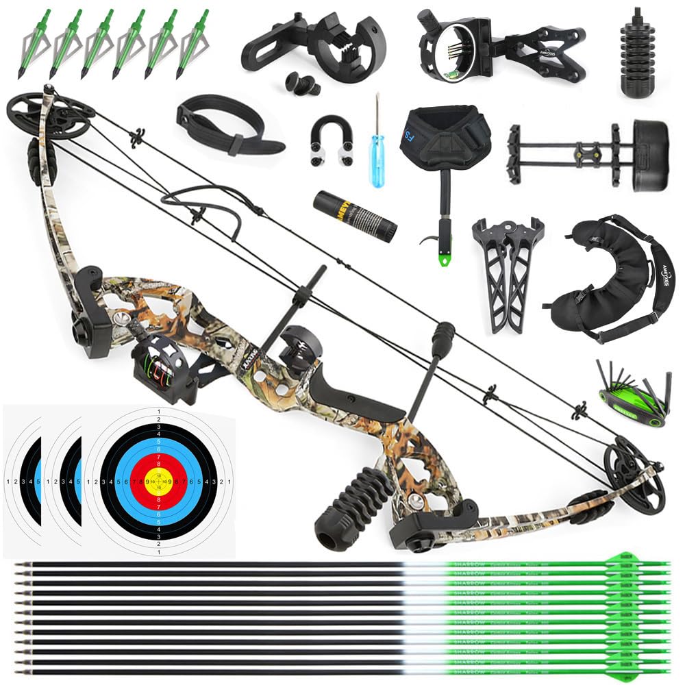 SHARROW Archery Compound Bow Kit 30-55lbs Adjustable Hunting Compound Bow and Arrows Set for Adult and Beginner Outdoor Shooting Archery Set