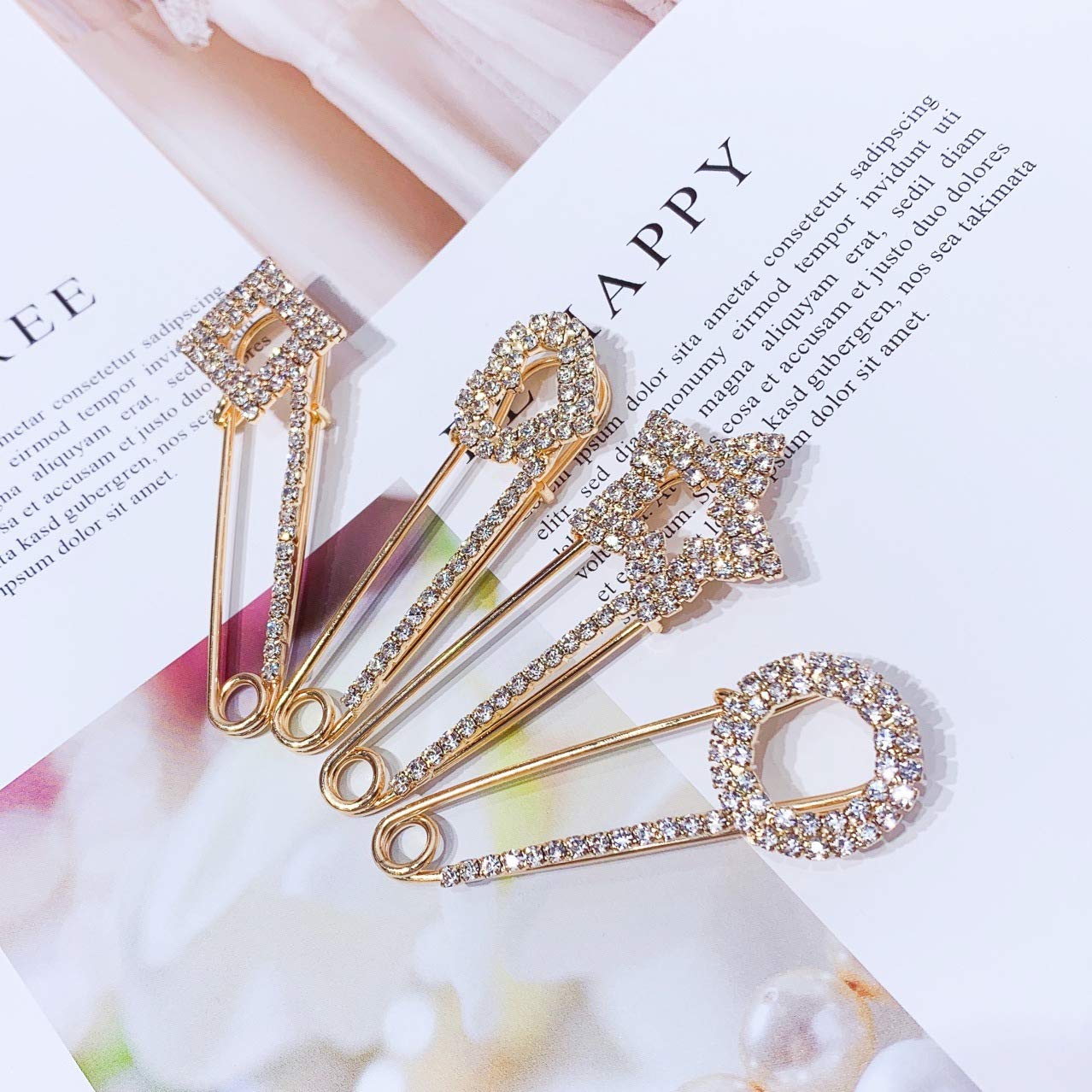 4 Pcs Rhinestone Safety Pin Brooch Pins Faux Crystal Brooches Pin Jewelry Safety Pins Sweater Shawl Clips Set Fashion Safety Pins Scarves Clasp Pin Jewelry Brooches Pins for Women Girls - A