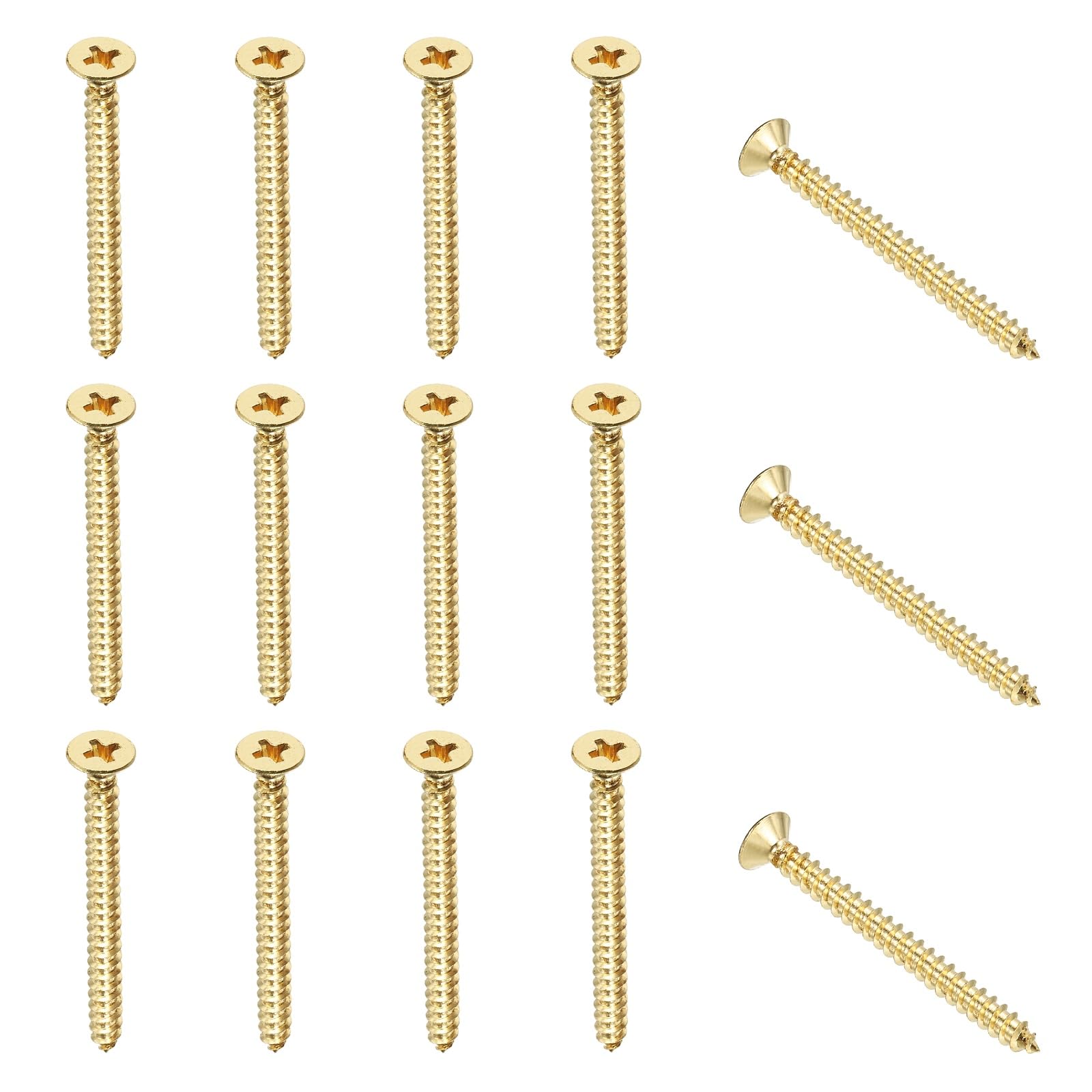 YELARXI Brass Wood Screws Self Tapping Screws, M4 x 40 mm Flat Cross Head Fit for Door Hinges Electronics Furniture (25 Pack, Gold Tone)