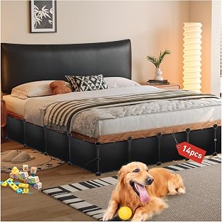 11.8" H x 166" L in Total Under Bed Blocker for Pets, Adjustable Length Bed Blockers for Under Bed, Under Bed Blocker Stops Pets Sneaking Under, Fits Queen, King Bed Two Sides, Black