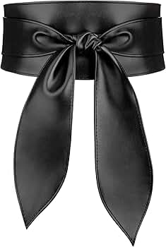 macoking Wide Leather Belts for Women Fashion Black Wrap Obi