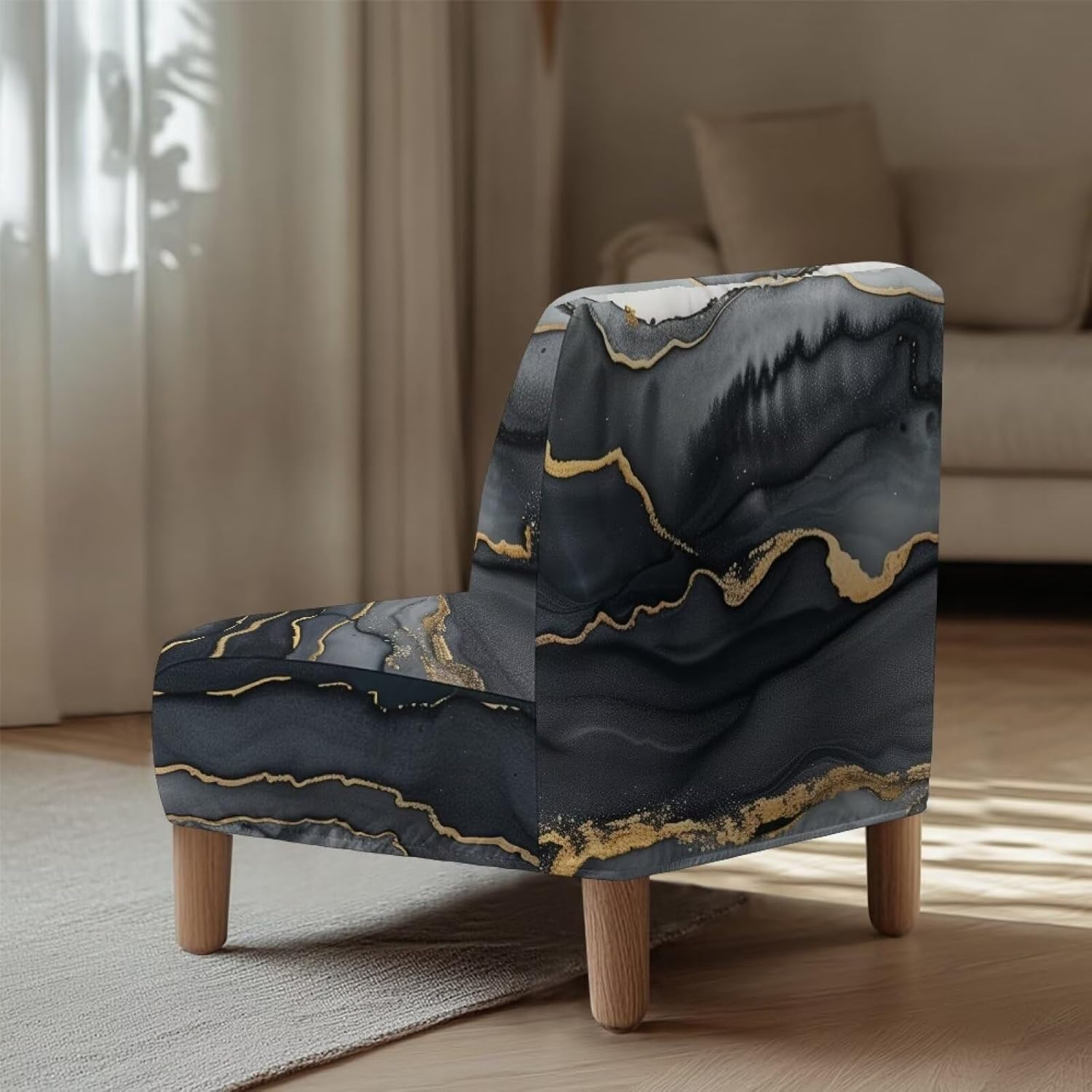 Marble Armless Chair Cover Slipcover,Slipper Chair Protector,Vanity Chair Covers,Chair Slipcovers No Arms,Quick Dry Accent Chair Covers Without Arms,Large Cover for Sofa Cushion