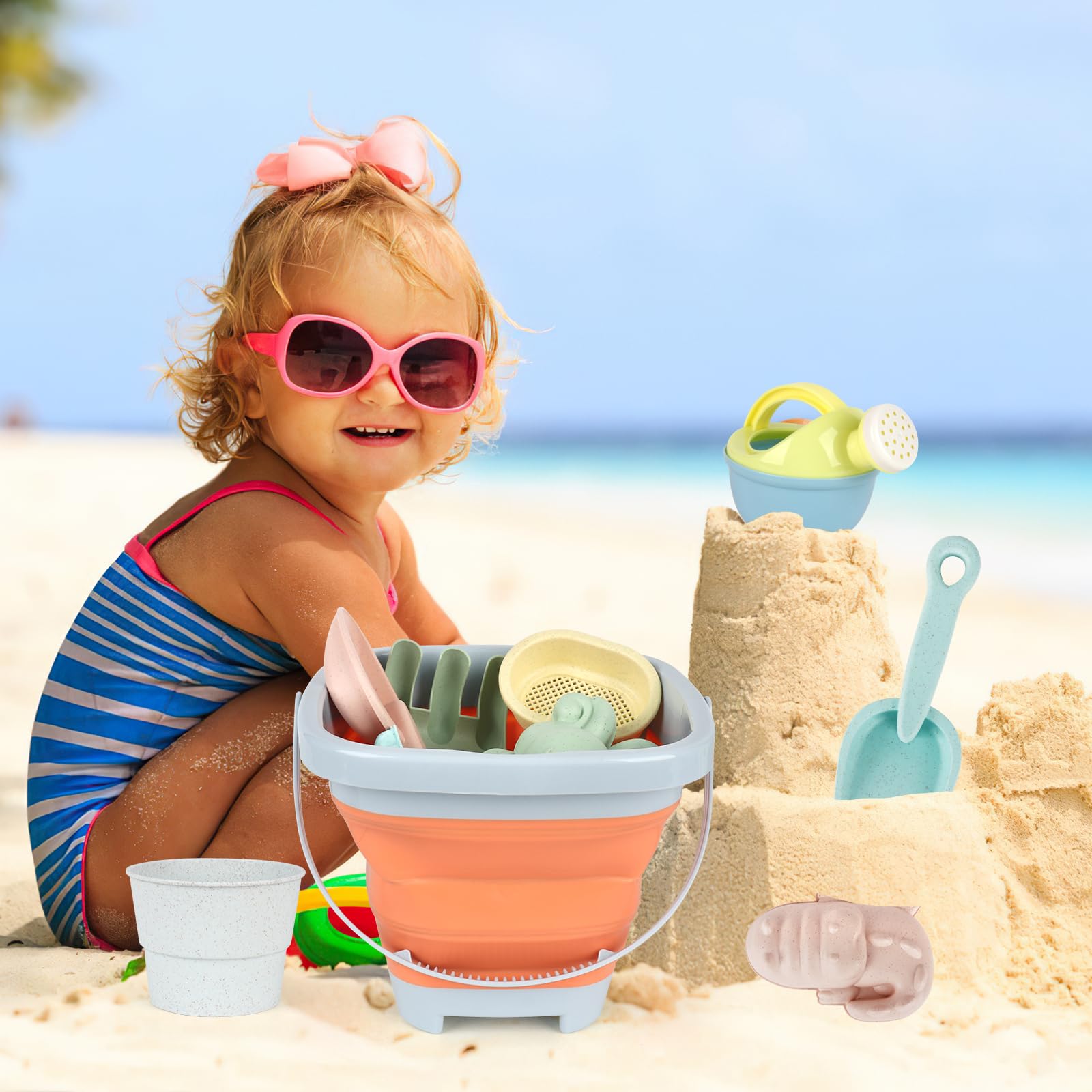 Hojalis Kit de Jeu de Plage Enfant, 9 Pièces Jouets de Sable de Voyage avec Sac