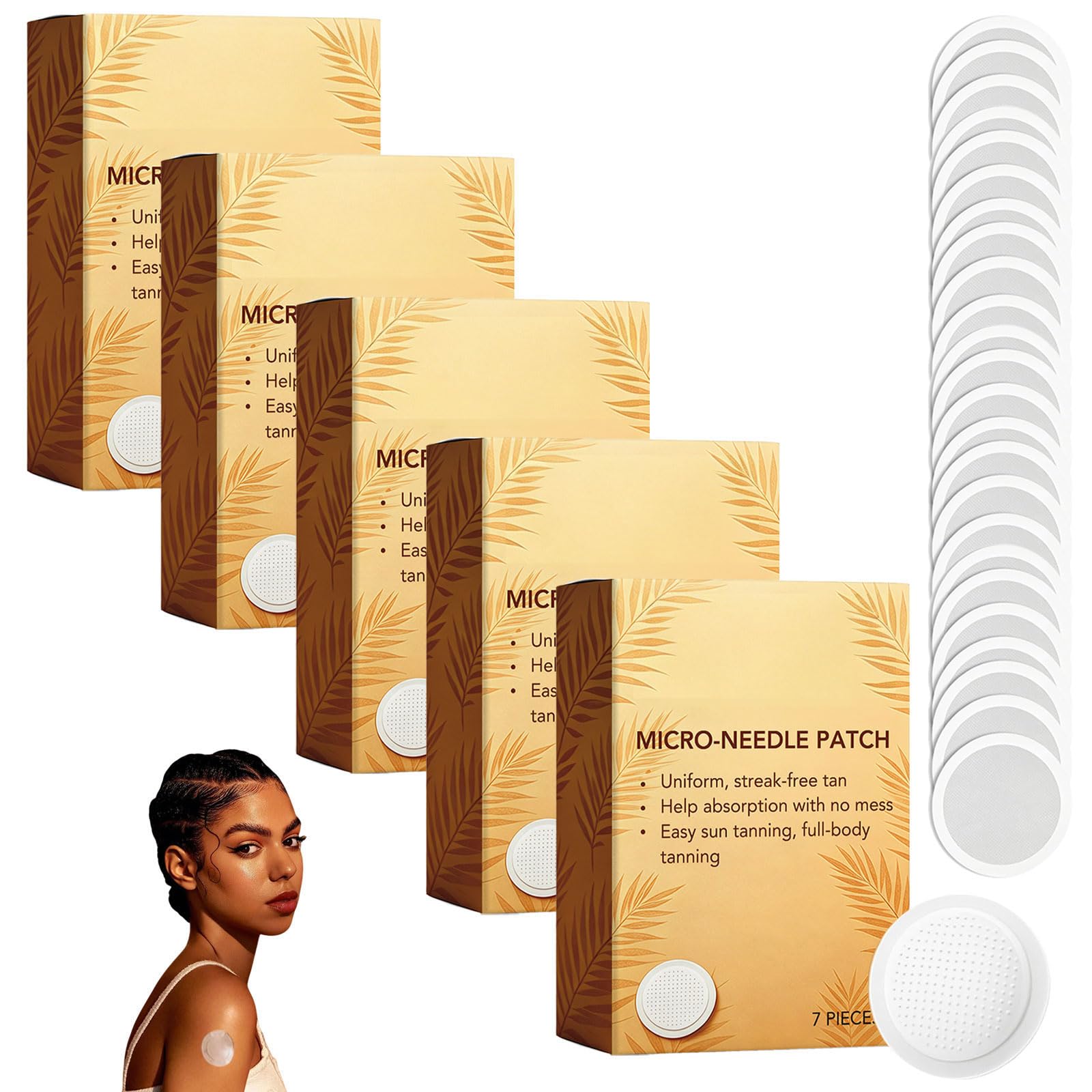 Sun-Free Lot de 35 patchs bronzants à micro-aiguilles Seless Sunless Sun Free Micro Needle Patch pour un teint uniforme de la peau bronzé, éclat naturel, hommes et femmes (35 pièces)