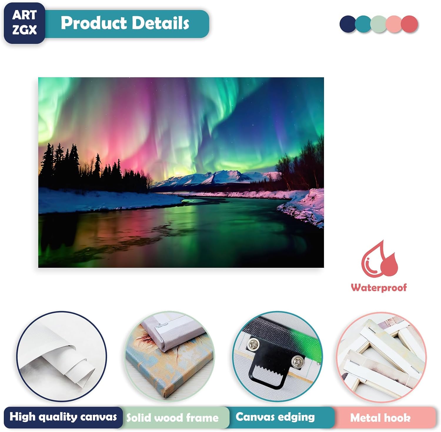 ARTZGX Aurora Borealis Wall Art Northern Lights Canvas Snowy Mountain Picture Nature Landscape Painting for Bedroom Decor Frame(Aurora - A 12.00" x 18.00")