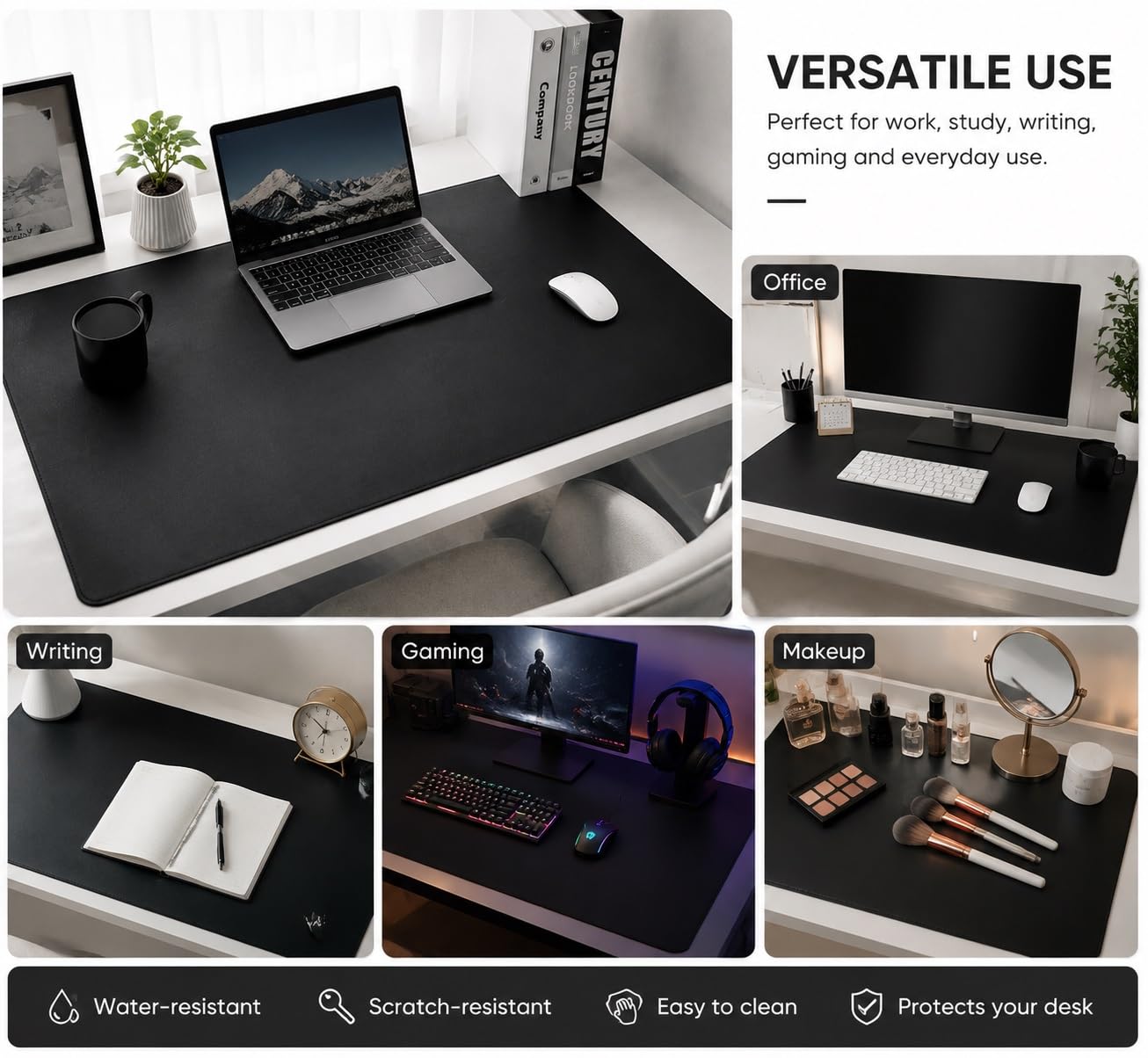 Grande Desk Mat da Scrivania, Tappetino Mouse XXL per Tastiera e Mouse | Protezione Tavolo Computer Premium, Superficie Impermeabile Liscia Antiscivolo per Ufficio Casa Gaming(Black,90x40cm)