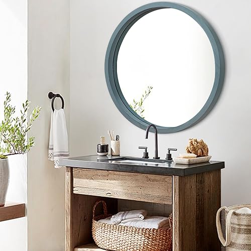 Miniatura 170 de JJUUYOU Espejo circular de pared redondo para baño, espejo de tocador marrón rústico, pequeño círculo decorativo para pared, marco de madera, espejo