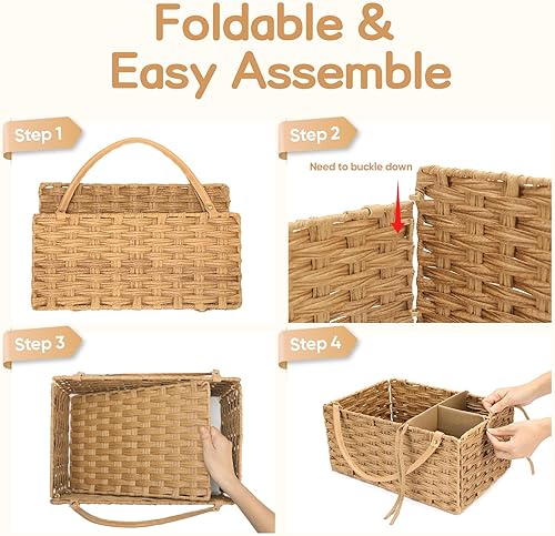 Miniatura 5 de Organizador de pañales, cesta de almacenamiento de ratán de mano para artículos esenciales del bebé, organizador de cambiador de bebé, asistente