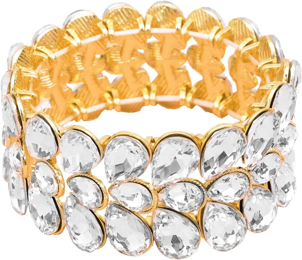 Women's Bridal Wide Stretch Bangles Bracelets Waterdrop Crystal Statement Jewelry for Wedding Evening Party Costume Accessories #1622