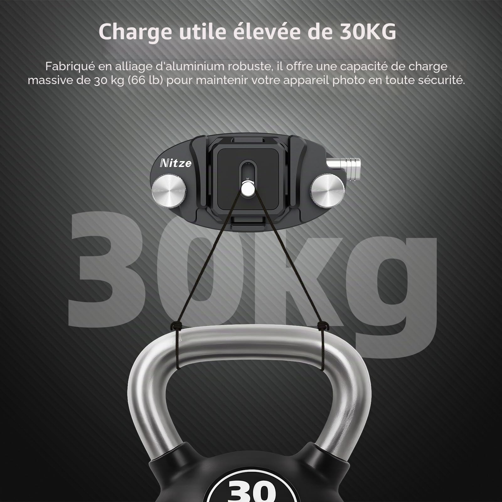 Nitze Clip pour Appareil Photo, Fixation Appareil Photo sur Sac a Dos à Dégagement Rapide Compatible avec GoPro, DSLR Caméra, Clips pour Sangles de Sac à Dos pour Arca-Swiss, Max Payload 30kg - N58A