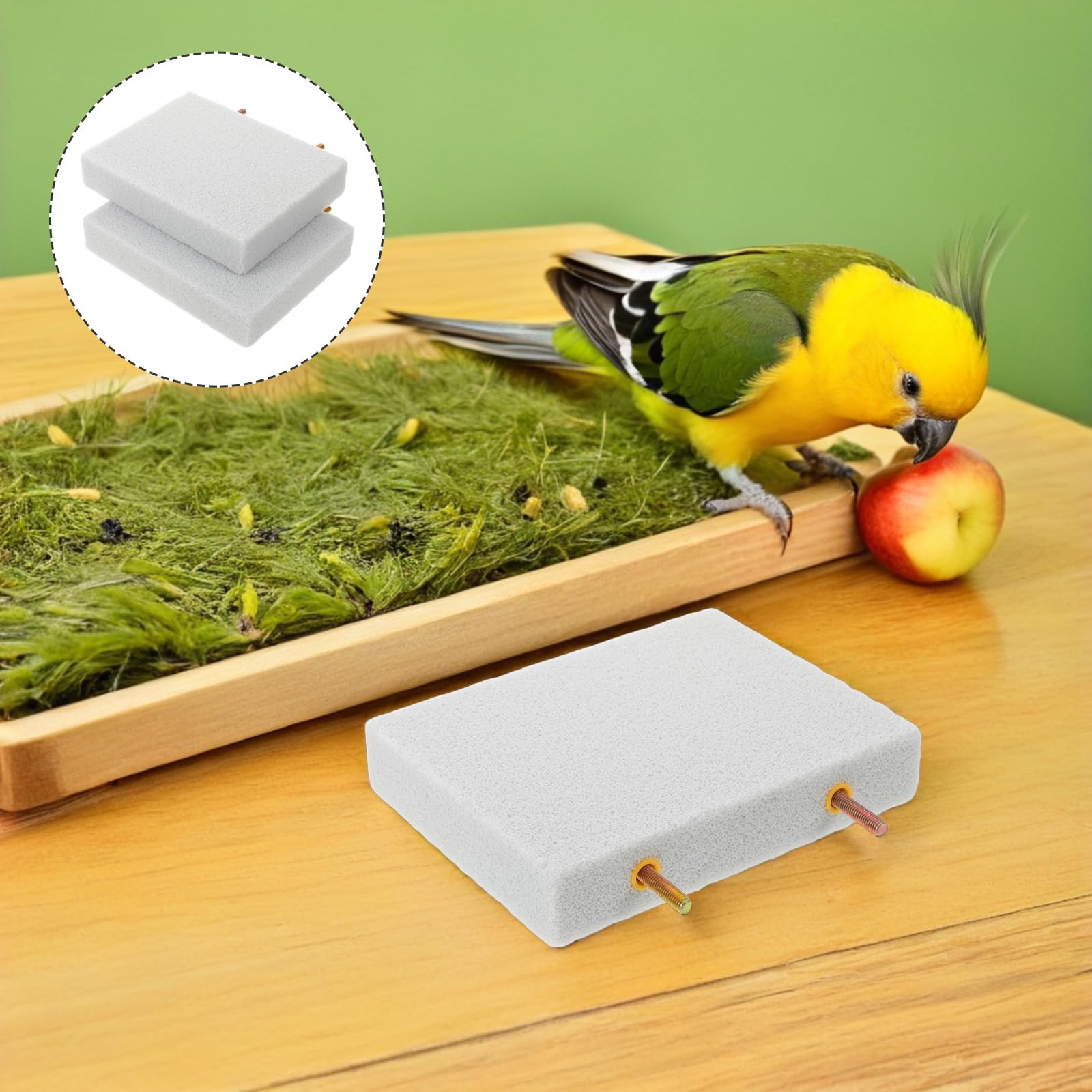 Tofficu Lot de 2 Perchoirs à Broyage en Pierre Naturelle pour Perroquets et Petits Oiseaux – Plateforme Rectangulaire 100% Pierre à Aiguiser pour Griffes – Accessoire Cage Oiseaux Adapté