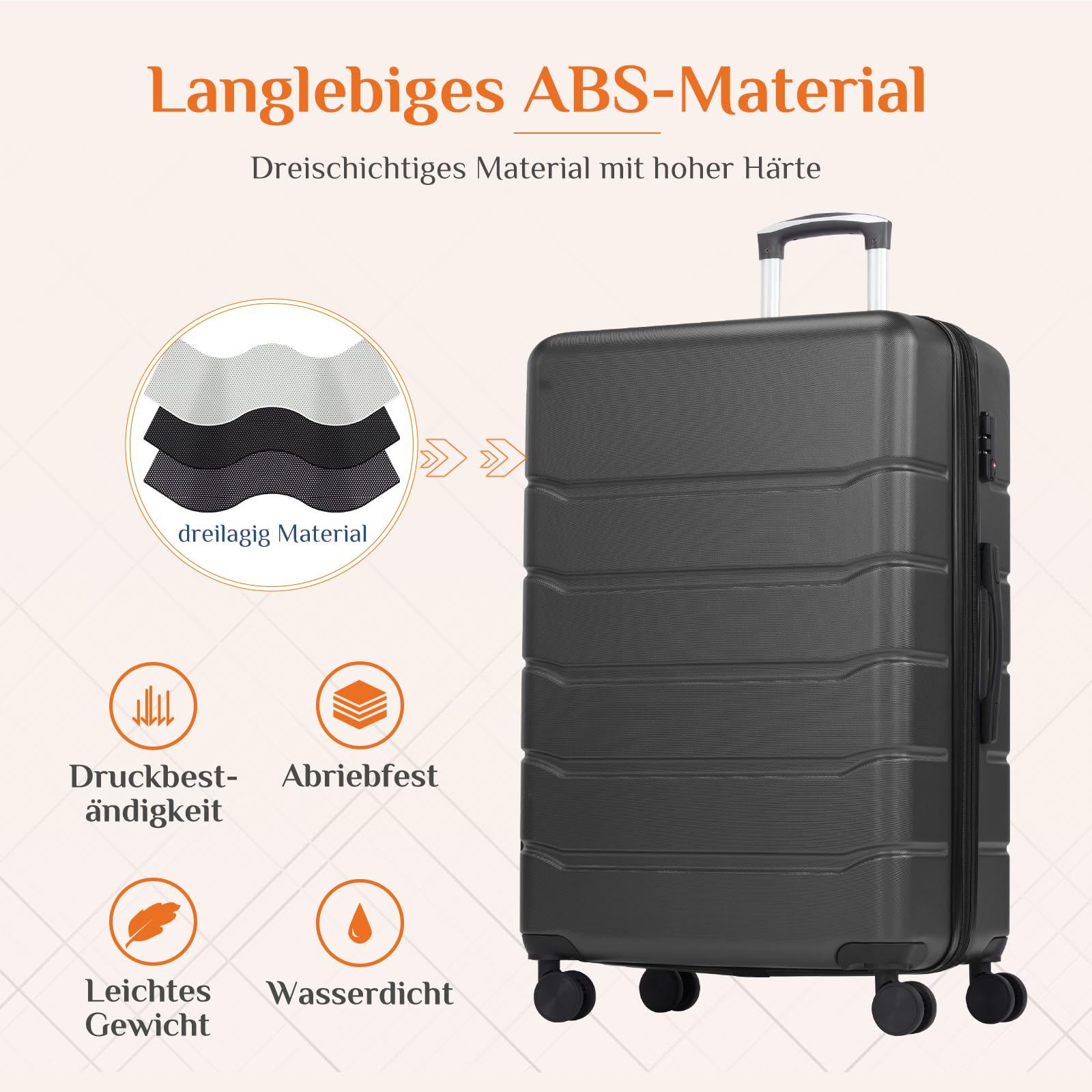 Sweetcrispy Kofferset 3 Teilig Hartschale-Reisekoffer Set ABS+PC Erweiterbar, TSA Schloss, Leise 360°-Rollen, 20/24/28 Zoll (M/L/XL)-Leichtes Koffer Set, Handgepäck Geeignet