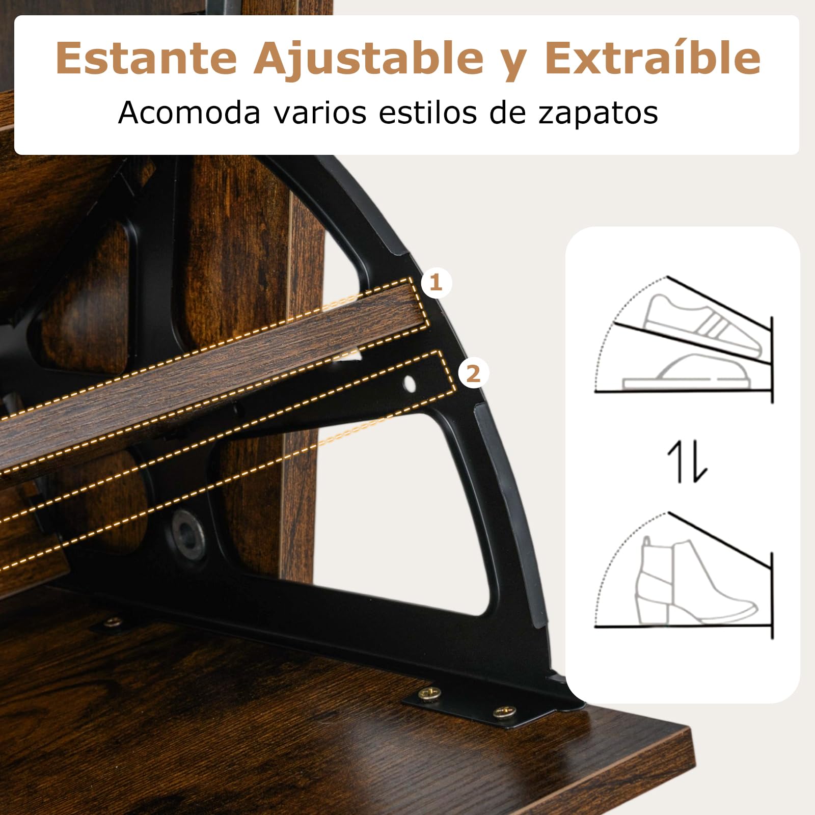 COSTWAY Zapatero con 2 Cajones Abatibles, Zapatero Estrecho con Almacenamiento Abierto, Mueble para Zapatos Madera Entrada Recibidor Pasillo, 60 x 24 x 102 cm (café)