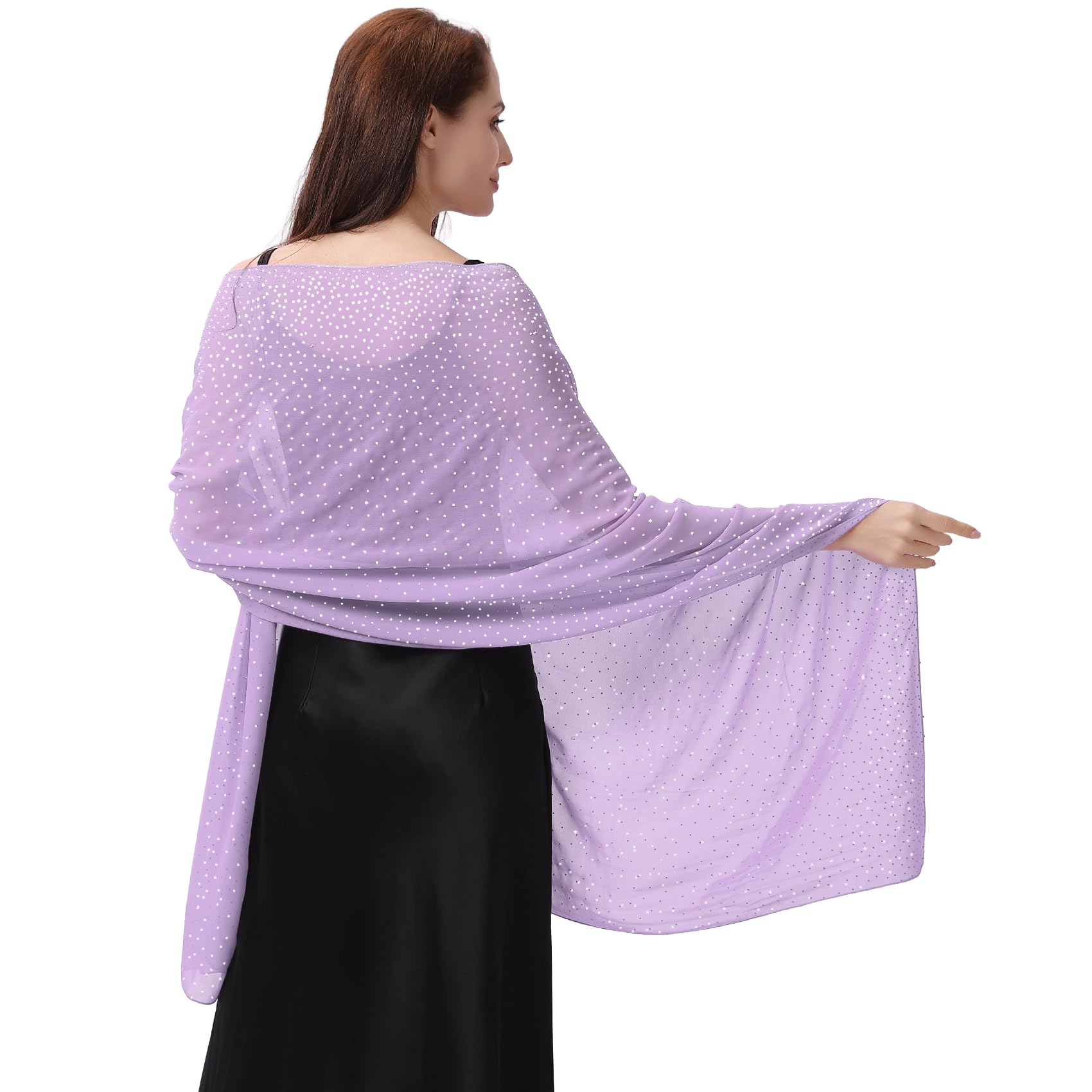 Ladiery Shawl and Wraps for Evening Dresses, Soft Sheer Chiffon Sparkly Rhinestone Wedding Scarf Formal Shawl Wraps for Women
