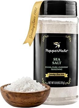 Traditional Pepper Mill with Premium Sea Salt Bundle Adjustable Manual Pepper Grinder + Pure Coarse Sea Salt Refill Classic Tabletop & Kitchen Essential Gift Set