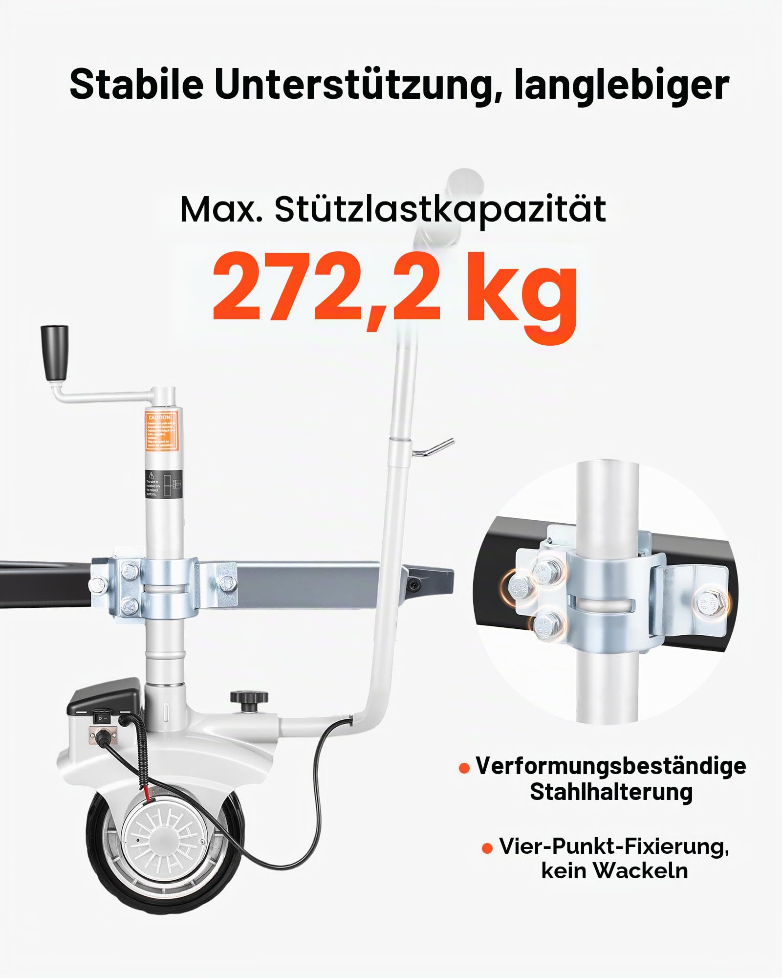 VEVOR Elektrische Rangierhilfe, 2,5 T Anhängelast, 380 W 12 V motorisiertes Stützrad mit 7 m/min Bewegungsgeschwindigkeit, einstellbare Klemmhöhe & Gummireifen, zum Bewegen von Wohnwagen & Booten