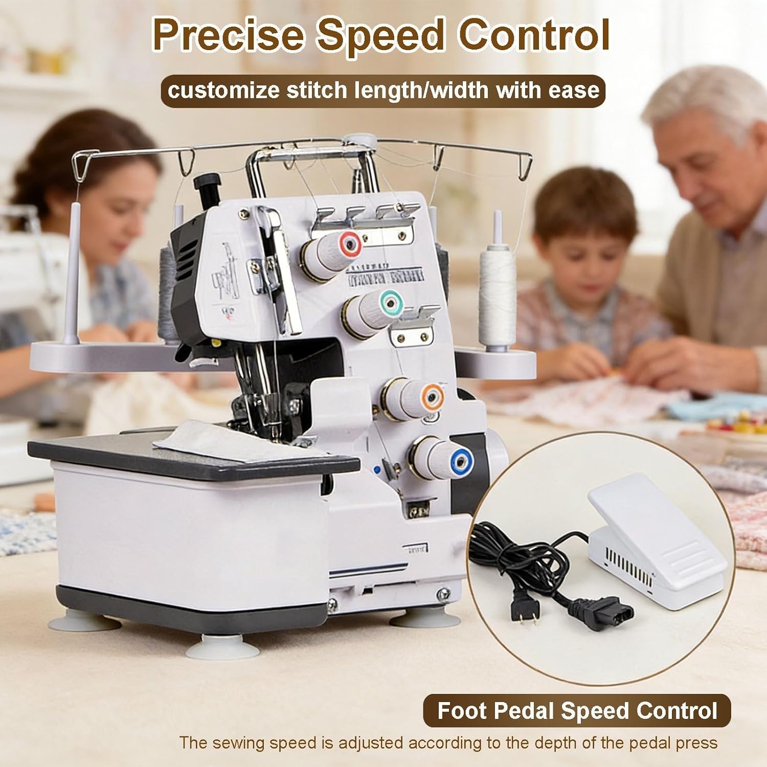 Professional Serger Overlock Sewing Machine, 3-4 Stitch Capability, 1300 Stitches Per Minute, Adjustable Needle Pitch, 12 Stitch Patterns for Cotton Silk Fabrics, Built-In LED Light
