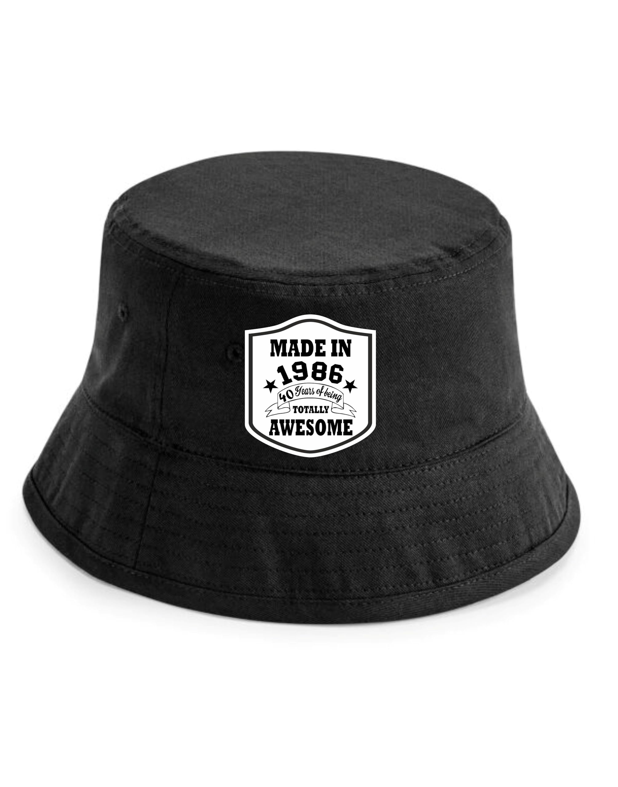 Print4U Totally Awesome Made in 1986 Bucket Hat 40th Birthday Age 40 Men Ladies Black SM