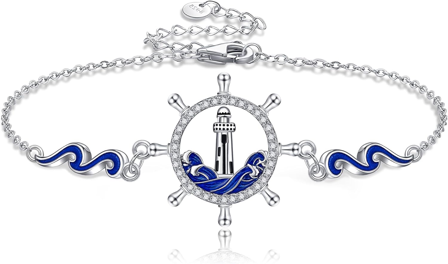 URONE Lighthouse Bracelet for Women 925 Sterling Silver Compass Rudder Bracelet Lighthouse Jewelry Gift for Mother Lover