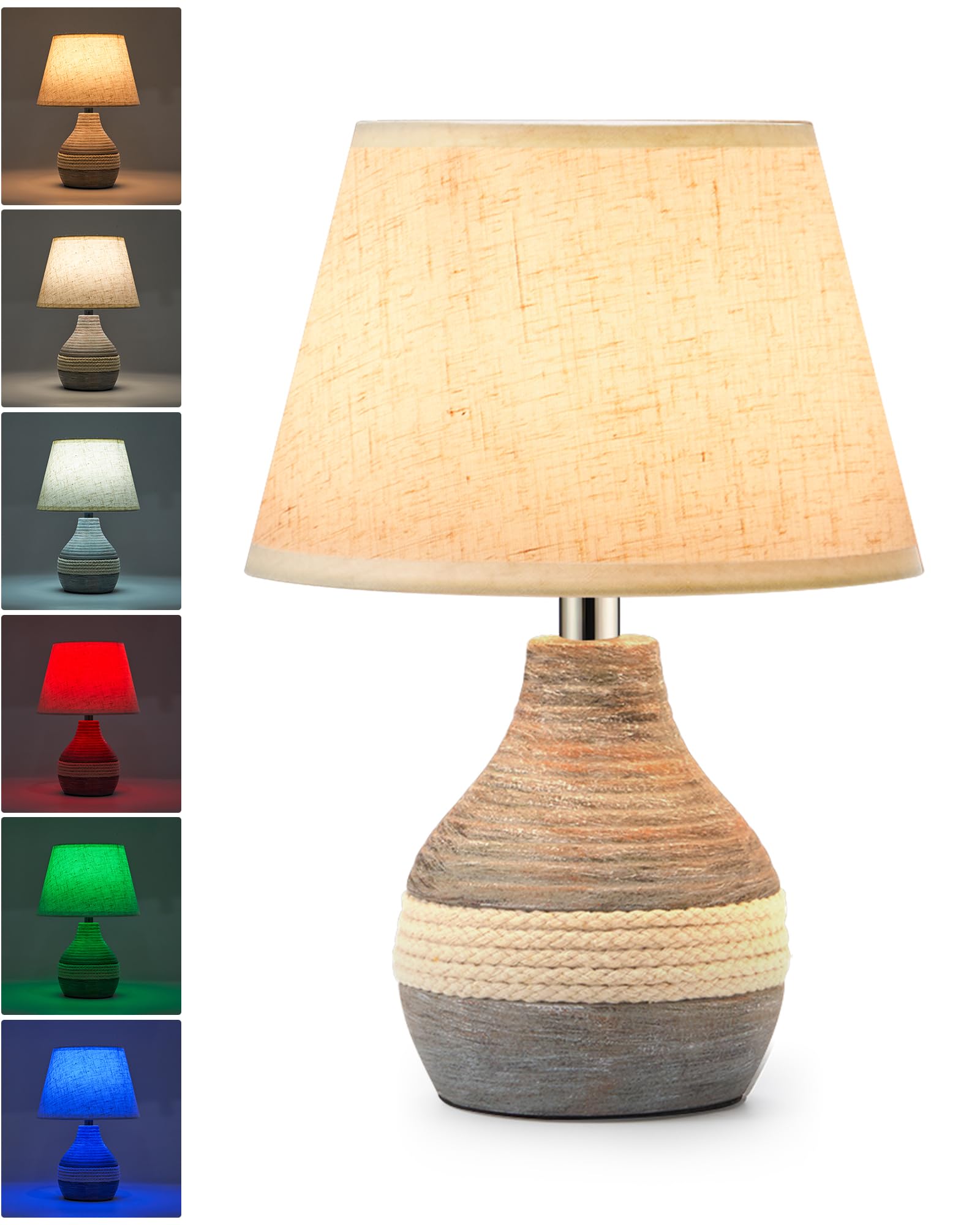 UMEXUS 10” Small Ceramic Cordless Table Lamp with Timer, Dimmer