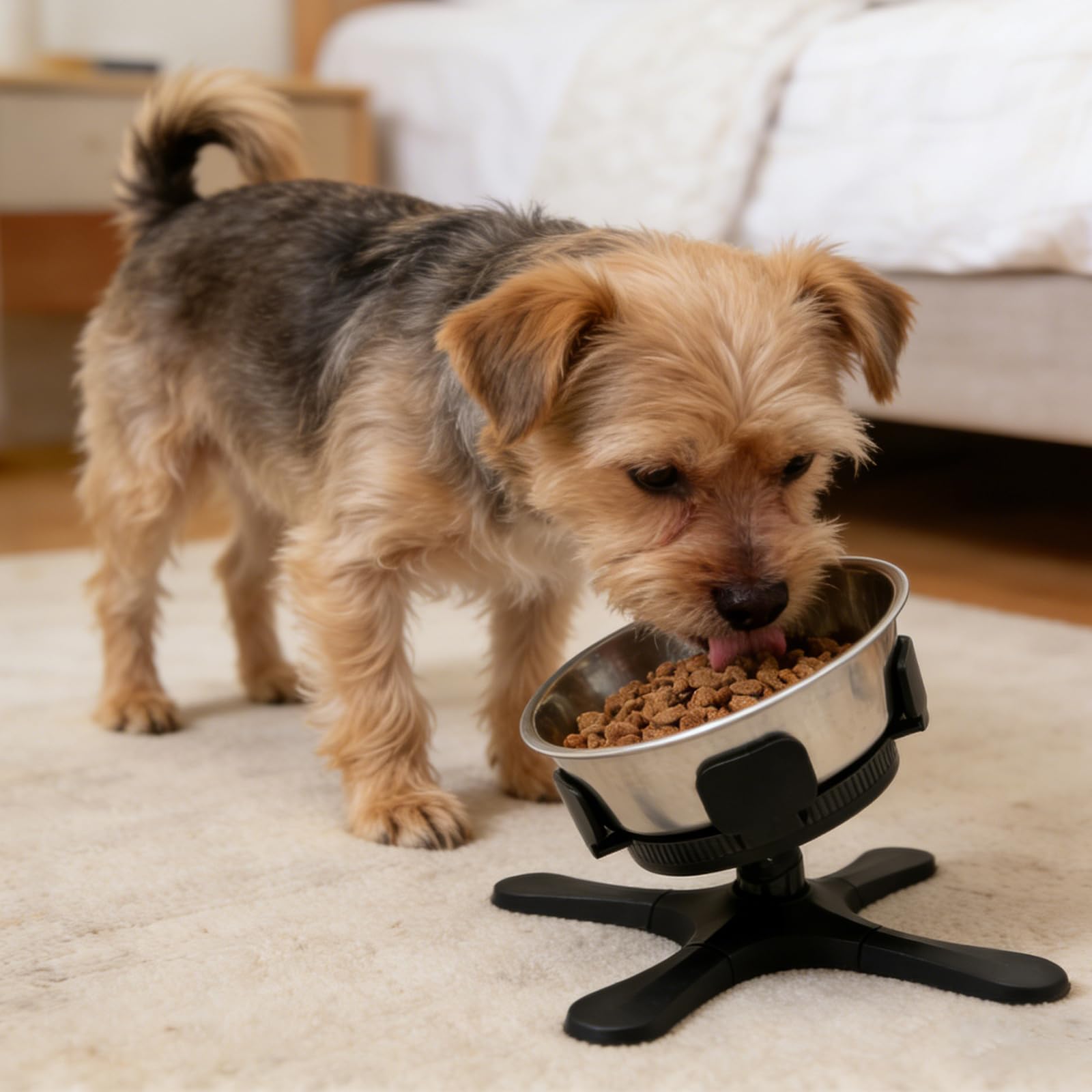 Comedero ajustable en altura: plástico ABS, gris, cuenco para perros elevado, cuenco antideslizante ajustable, comedero para perros, para alimentación de mascotas, adecuado para cuencos de 14