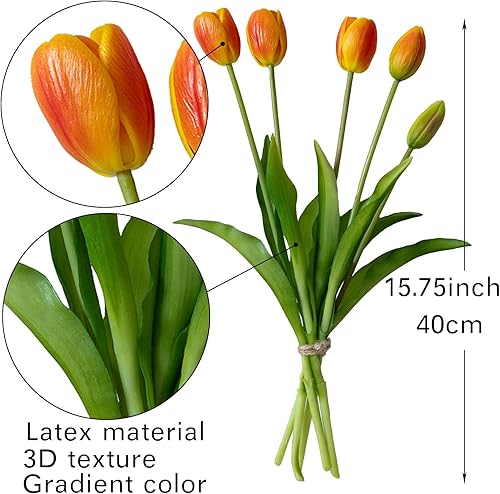 Miniatura 51 de 15 flores de tulipanes artificiales, ramo de látex de tacto real, tulipanes falsos para oficina, boda, fiesta, hogar, cocina, jardín