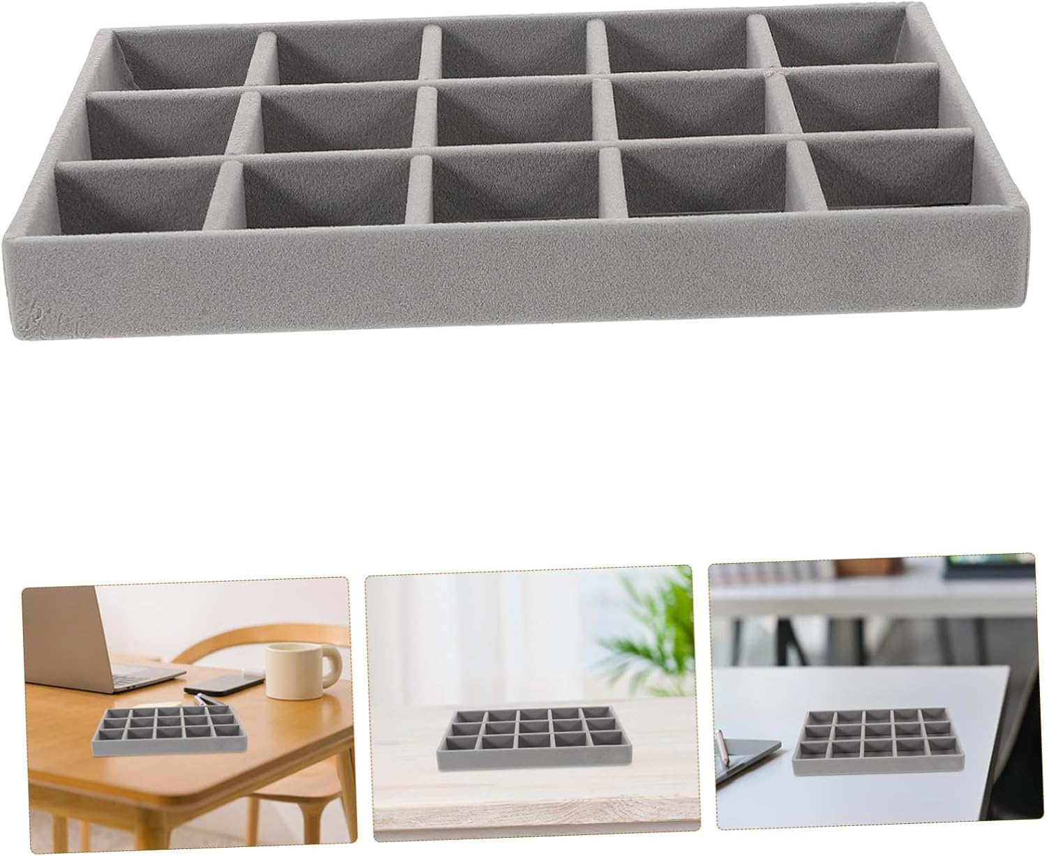 5pcs Velvet Jewelry Storage Trays 15 Grid Drawer Inserts Earring Organizer Ring Necklace Display Stylish Grey