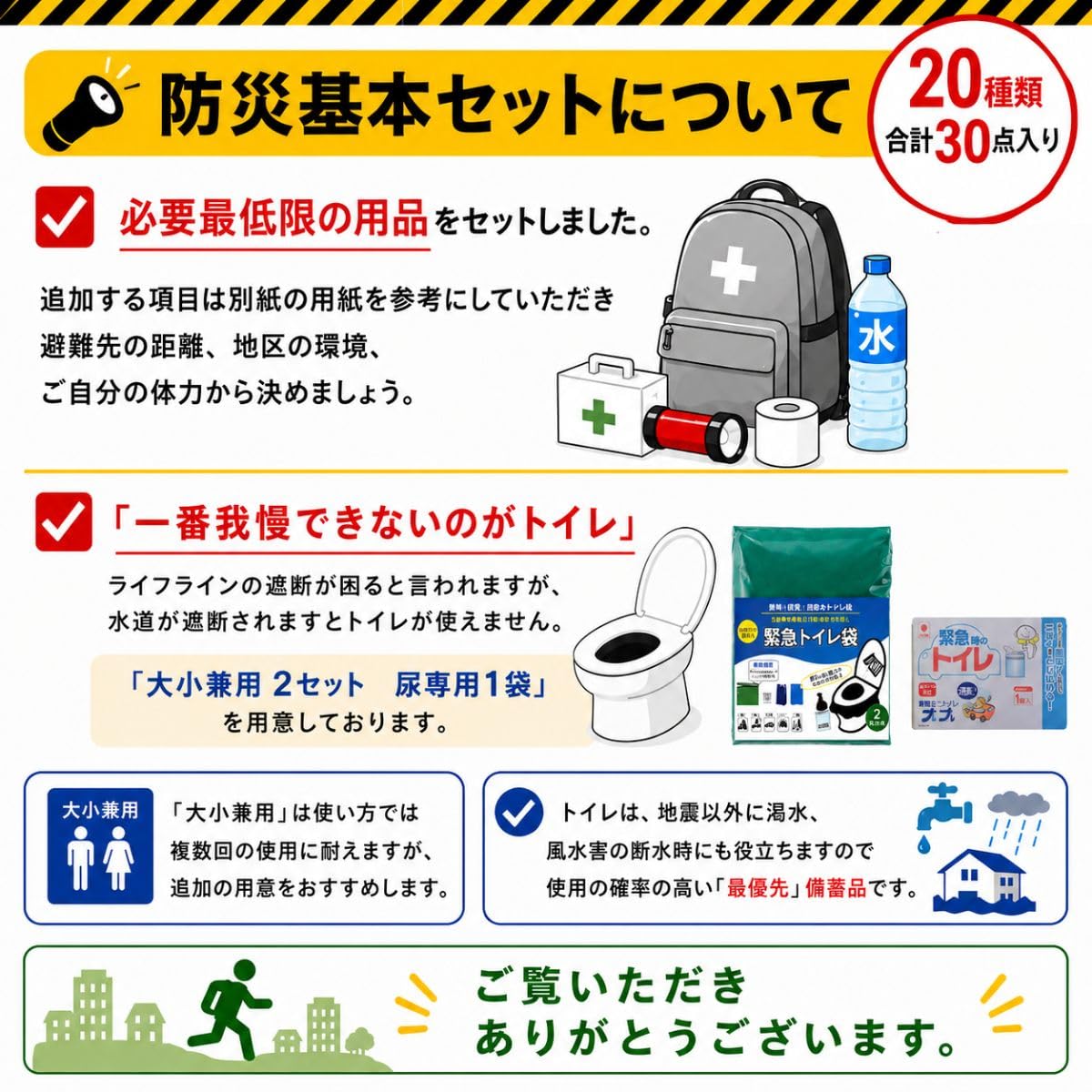 防災セット 1人用 20点 未使用 LEDランタン・簡易トイレ付 Amazon.co.jp: 備えて安心 20点 防災基本セット 1人用 20種類・合計30
