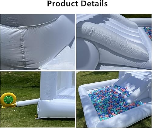 Miniatura 2 de Casa de rebote blanca portátil con tobogán y pozo de bolas, gorila inflable multifuncional para niños (13 x 8 x 8 pies de tela Oxford, con soplador