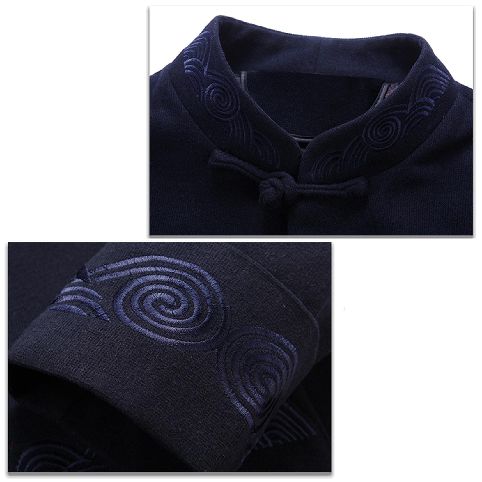 Männer Tang Anzug chinesische traditionelle Kleidung Kung Fu Hemd Uniform Langarmantel Jacke Blue-L